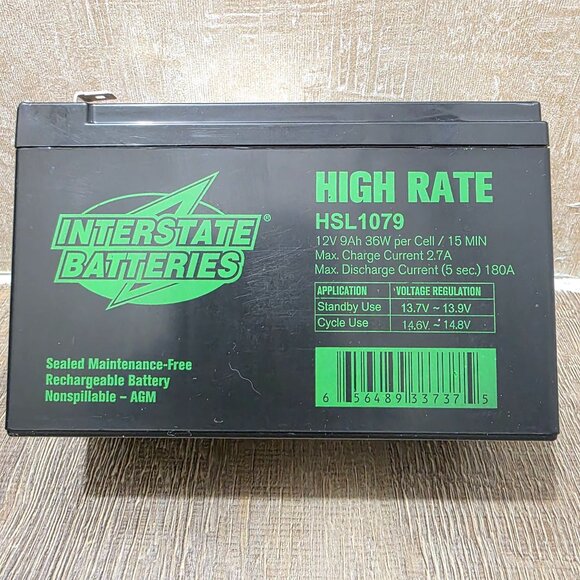 Interstate Batteries HSL1079 12V 9Ah AGM High Rate Rechargeable Battery (No Box) - Picture 2 of 7